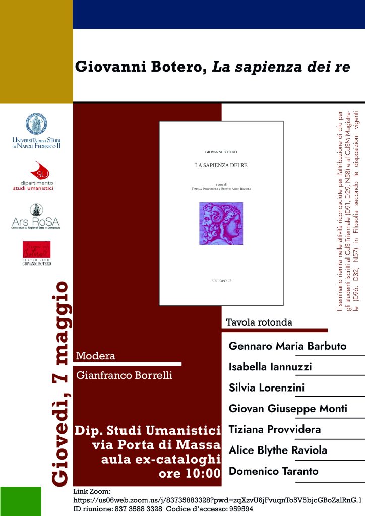 Presentazione 7 maggio 2026 Giovanni Botero, La sapienza dei re