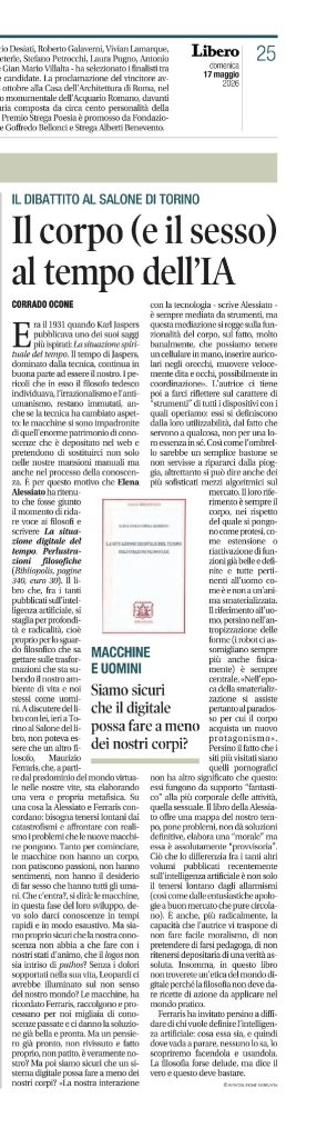 C. Ocone - Libero 17 maggio 2026 Recensione a La situazione digitale del tempo, di E, Alessiato